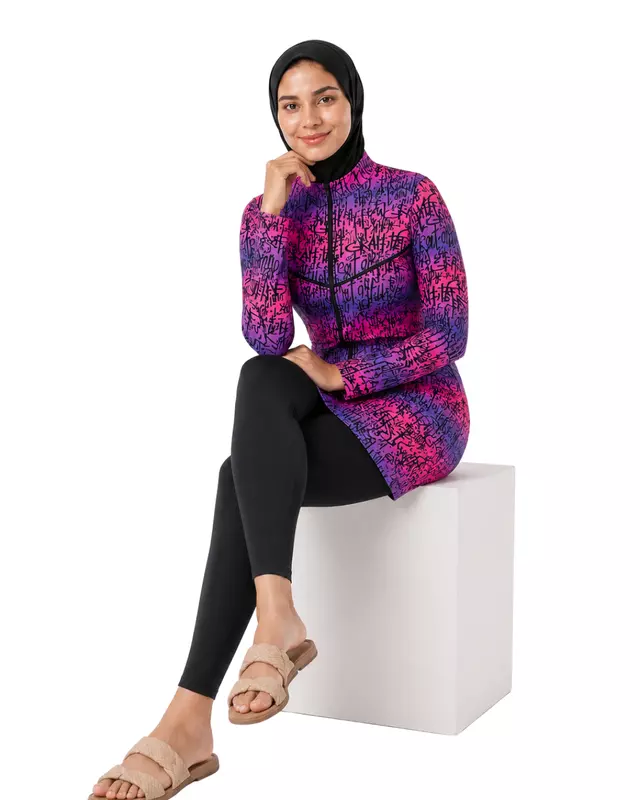 Women's Modest Burkini Swim Set – Pink & Purple Graffiti Print