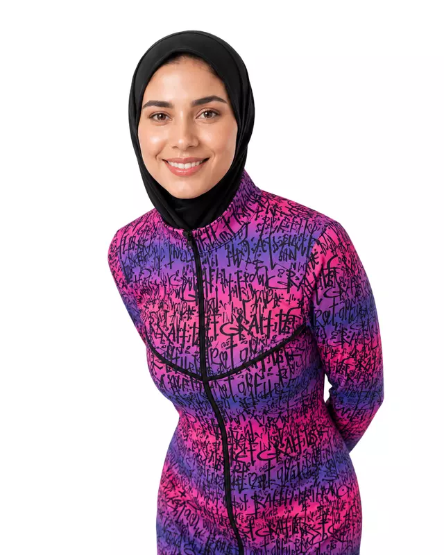 Women's Modest Burkini Swim Set – Pink & Purple Graffiti Print