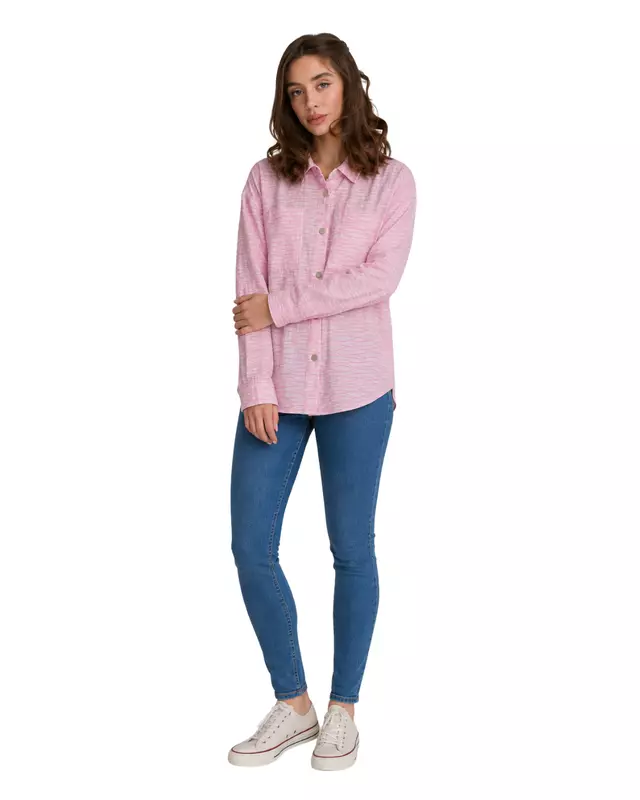 Women's Textured Oversized Button-Up Shirt