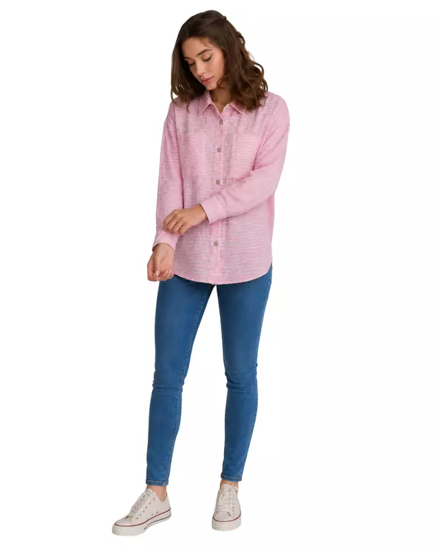 Women's Textured Oversized Button-Up Shirt