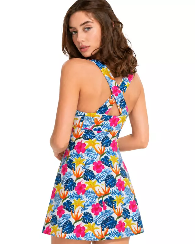 Women's Tropical Floral Print V-Neck Swim Dress