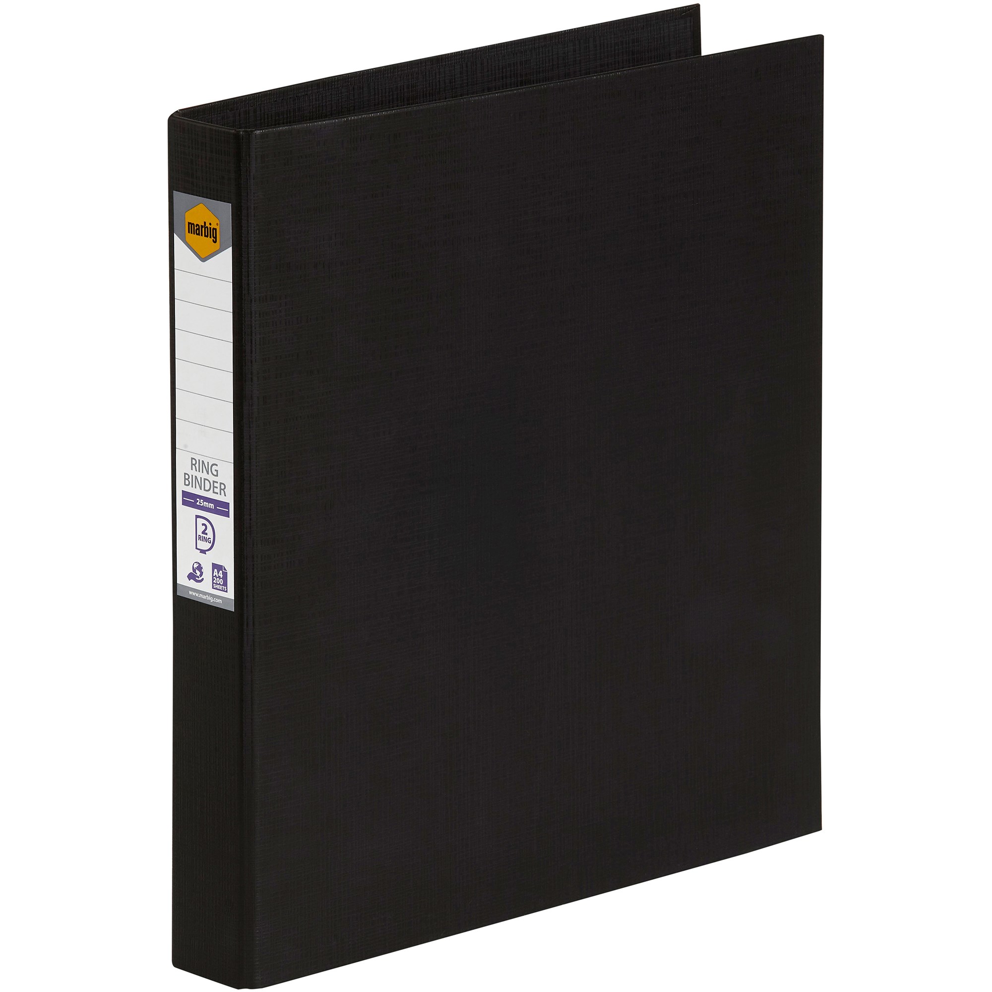 Marbig Linen PE Binder A4 2D Ring 25mm Black