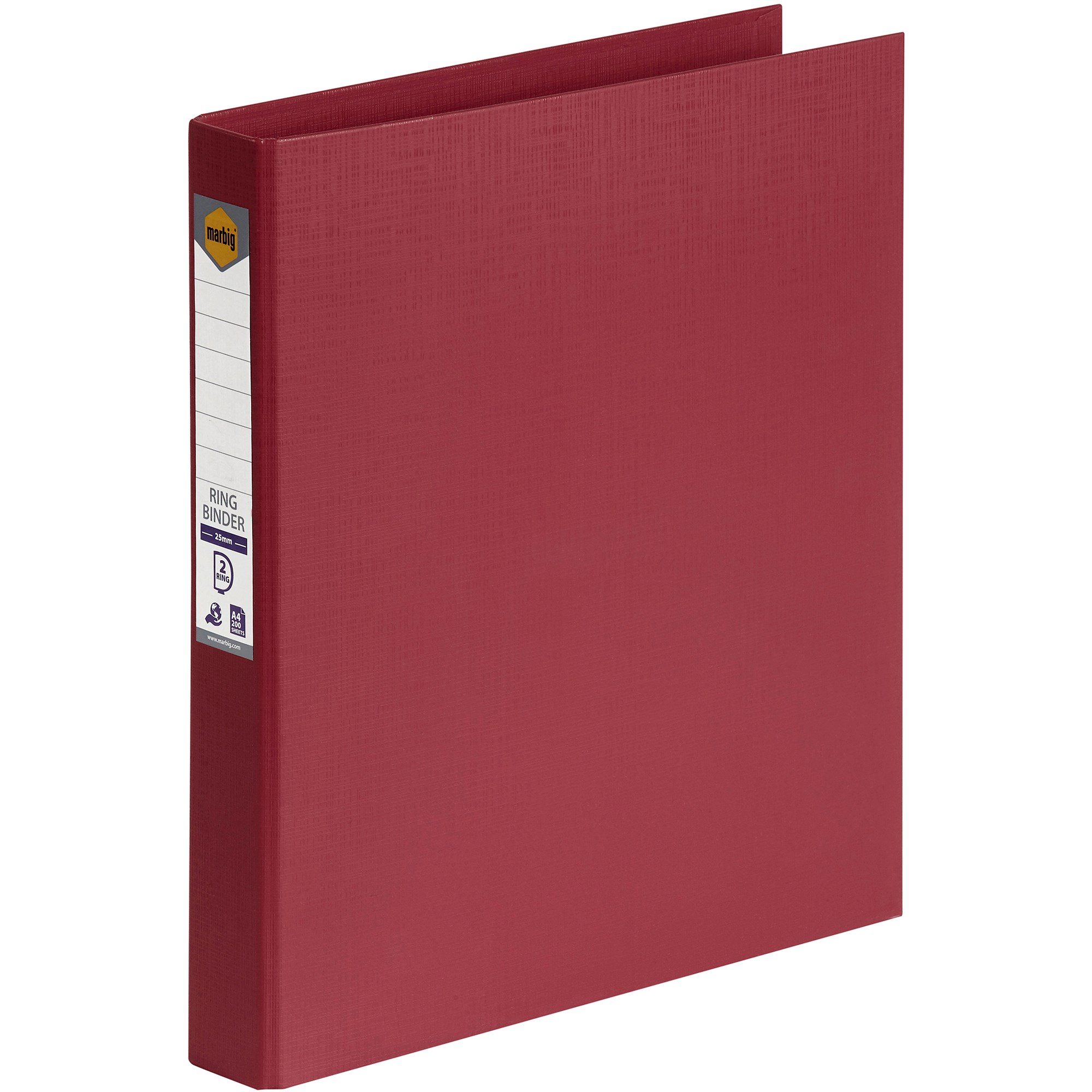 Marbig Linen PE Binder A4 2D Ring 25mm Deep Red
