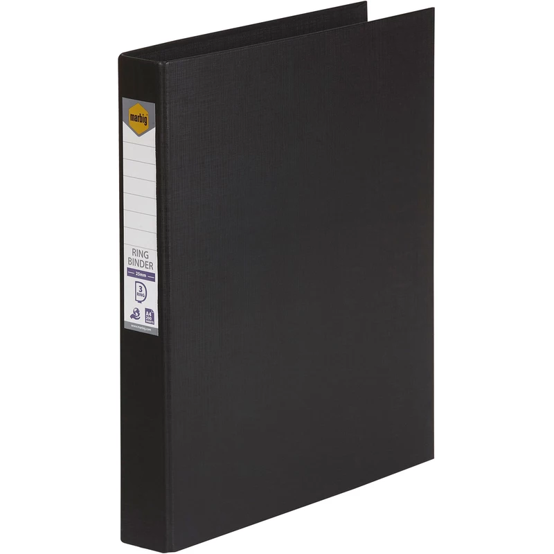 Marbig Linen PE Binder A4 3D Ring 25mm Black