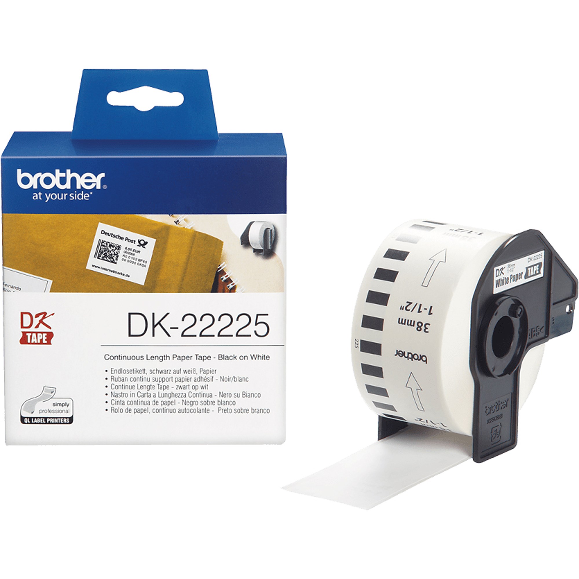 Brother DK-22225 White Continuous Paper Label Roll 38mm X 30.48m