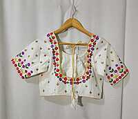 K0006: Ready To Ship Beautiful Half White Pattu Work Blouse