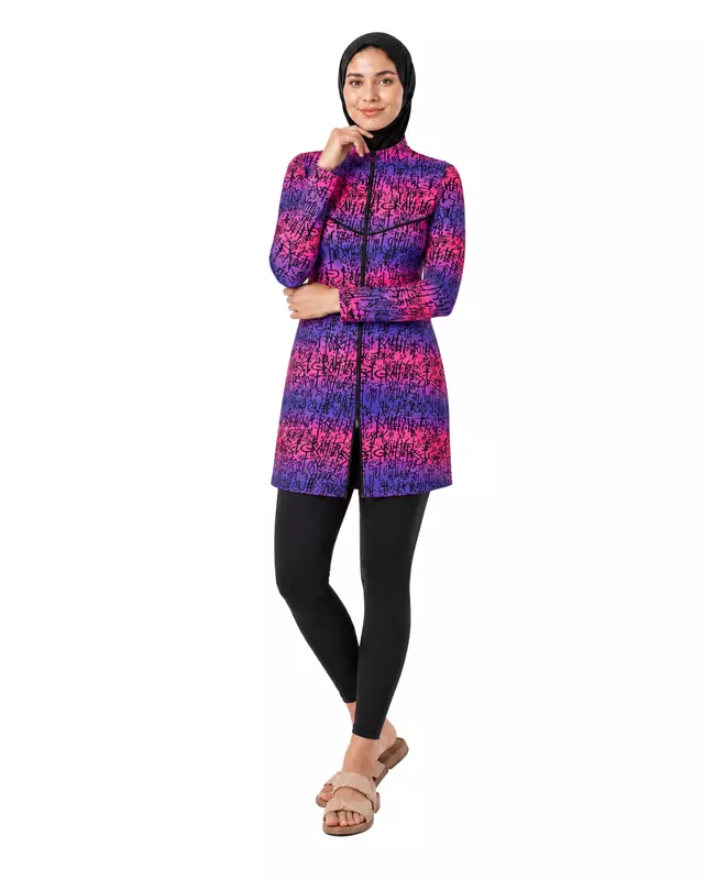 Women's Modest Burkini Swim Set – Pink & Purple Graffiti Print