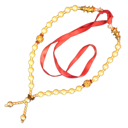 White and Gold Colour Beads Decorative Garland with Red Ribbon