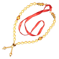 White and Gold Colour Beads Decorative Garland with Red Ribbon