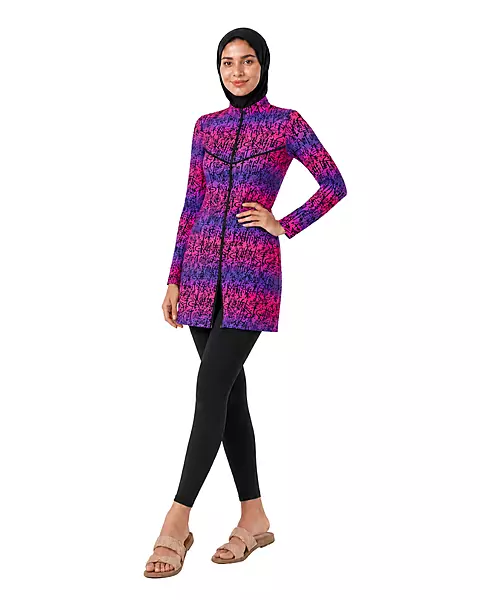 Women's Modest Burkini Swim Set – Pink & Purple Graffiti Print