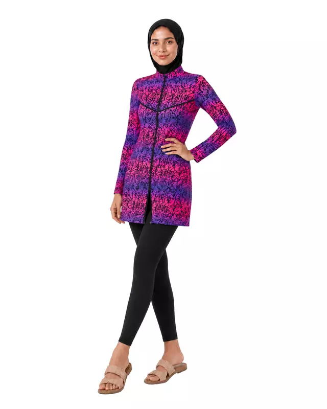 Women's Modest Burkini Swim Set – Pink & Purple Graffiti Print