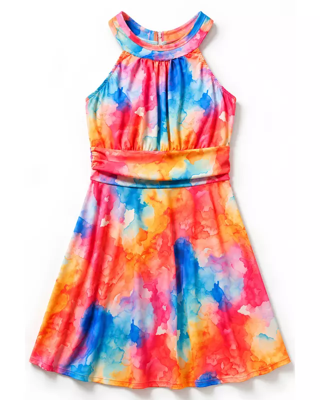 Women's Watercolor Print Halter Swim Dress