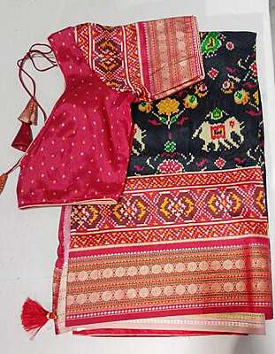 J135: Ready To Ship Beautiful Patola Saree With Stitched Blouse