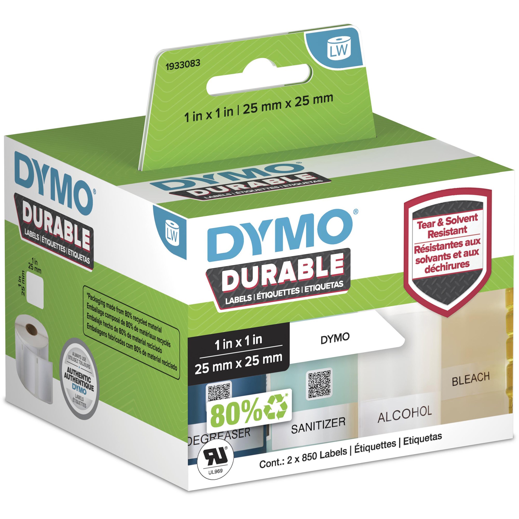 DYMO LabelWriter Durable Industrial Labels 25mm x 25mm 1700 Labels White