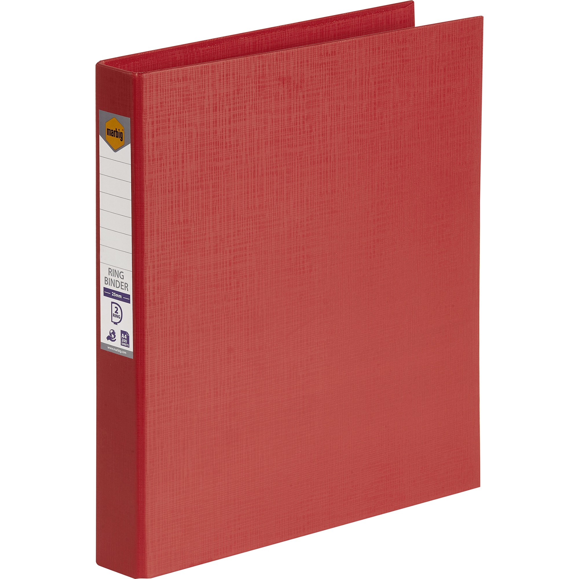 Marbig Linen PE Binder A4 2D Ring 25mm Red