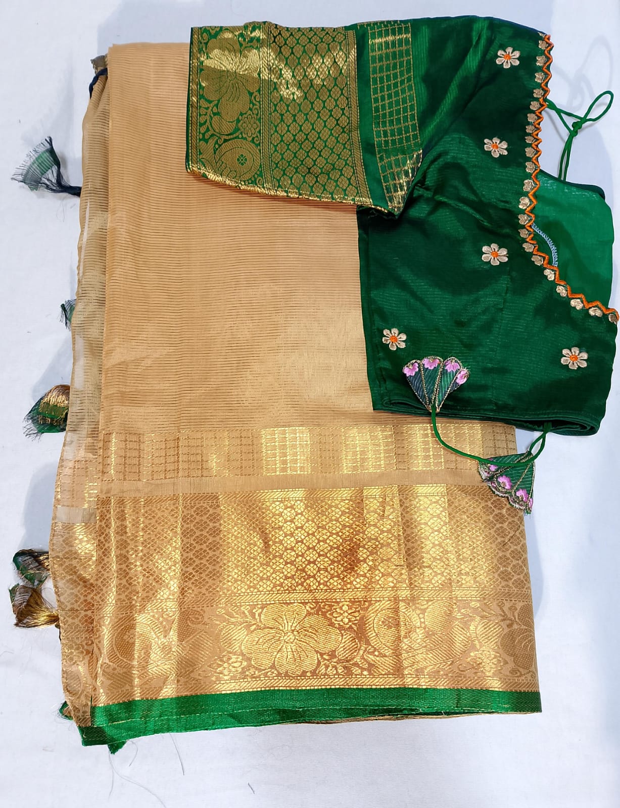 T8: Ready To Ship Beautiful Mangalagiri Kuppadam Saree With Stitched Embriodery Work Blouse