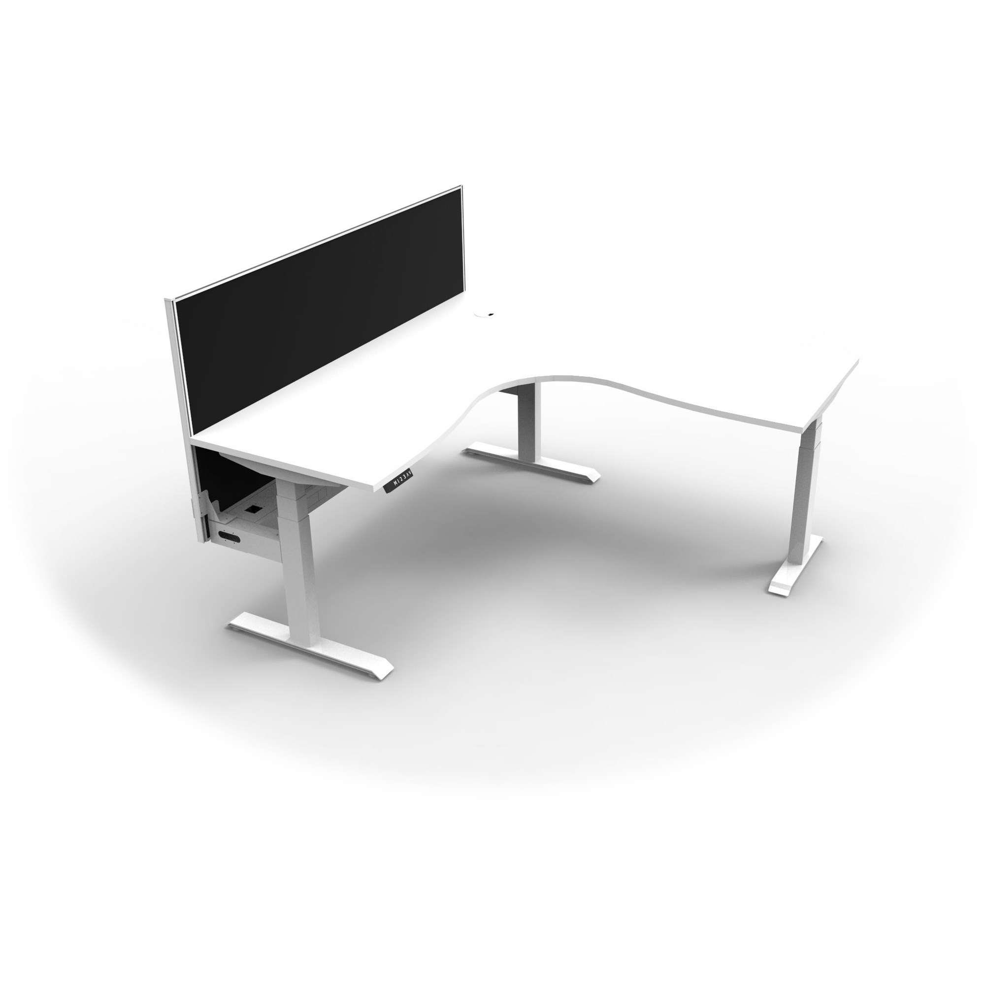 Rapidline BOOST+ Corner Workstation + Screen + Cable Tray 1500/1500mmW White/White