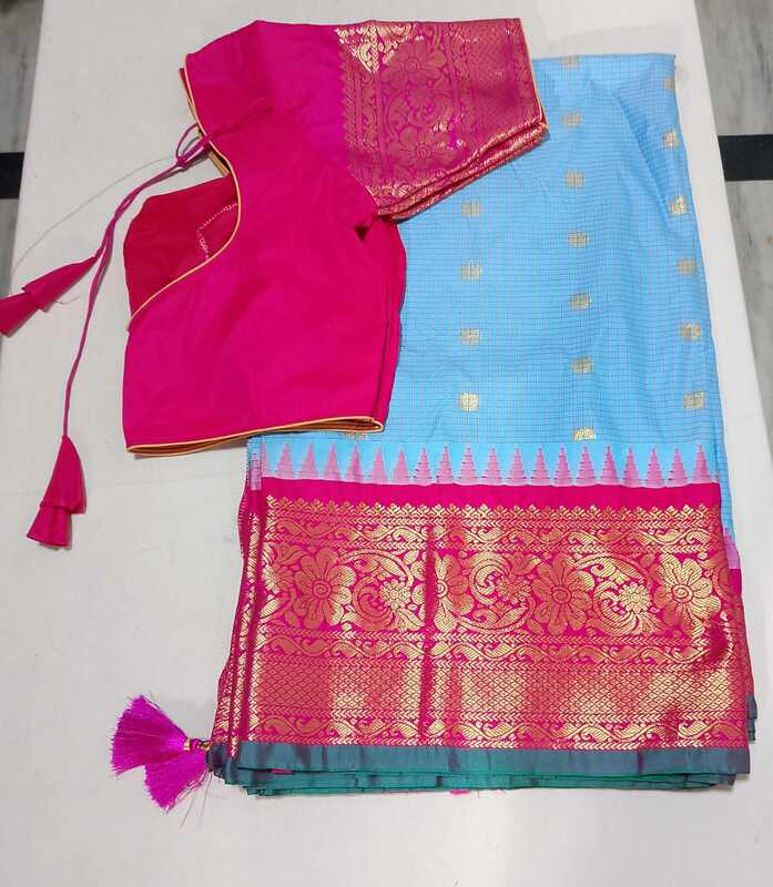 J131: Ready To Ship Beautiful Gadwal Saree With Stitched Blouse J131: Ready To Ship Beautiful Gadwal Saree With Stitched Blouse