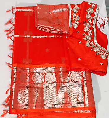 E15:Ready To Ship Beautiful Kuppadam Saree With Stitched Emboridery Work  Blouse