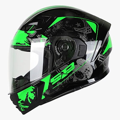 STEELBIRD SBA-21 ISS COMBAT MATT BLACK/GREEN C/V (M) (LONG CHEEKPAD)