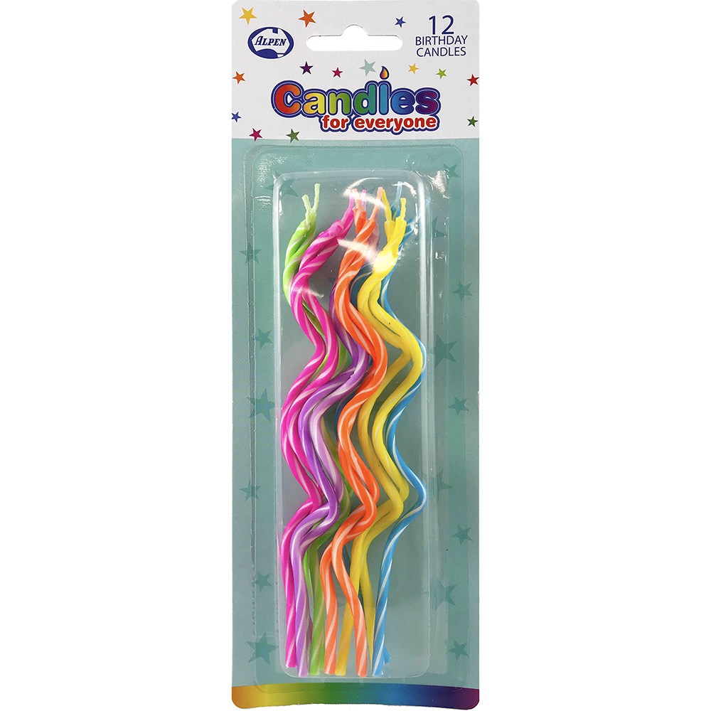 Alpen Candles For Everyone Slim Candles Twisted Spiral Assorted Colours Pack  Of 12