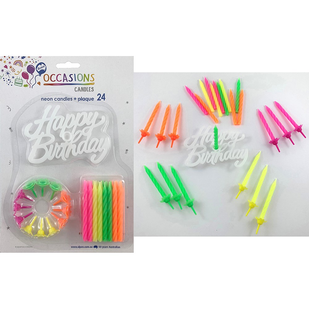 Alpen Occasions Candles With Holders And Plaque Assorted Colours Pack  Of 24