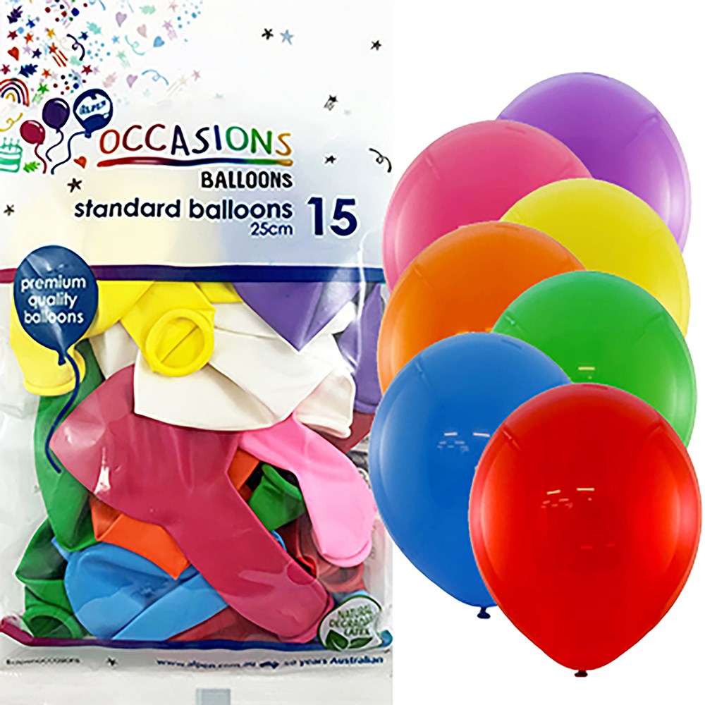 Alpen Occasions Standard Balloons 25cm Assorted Colours Pack  Of 15