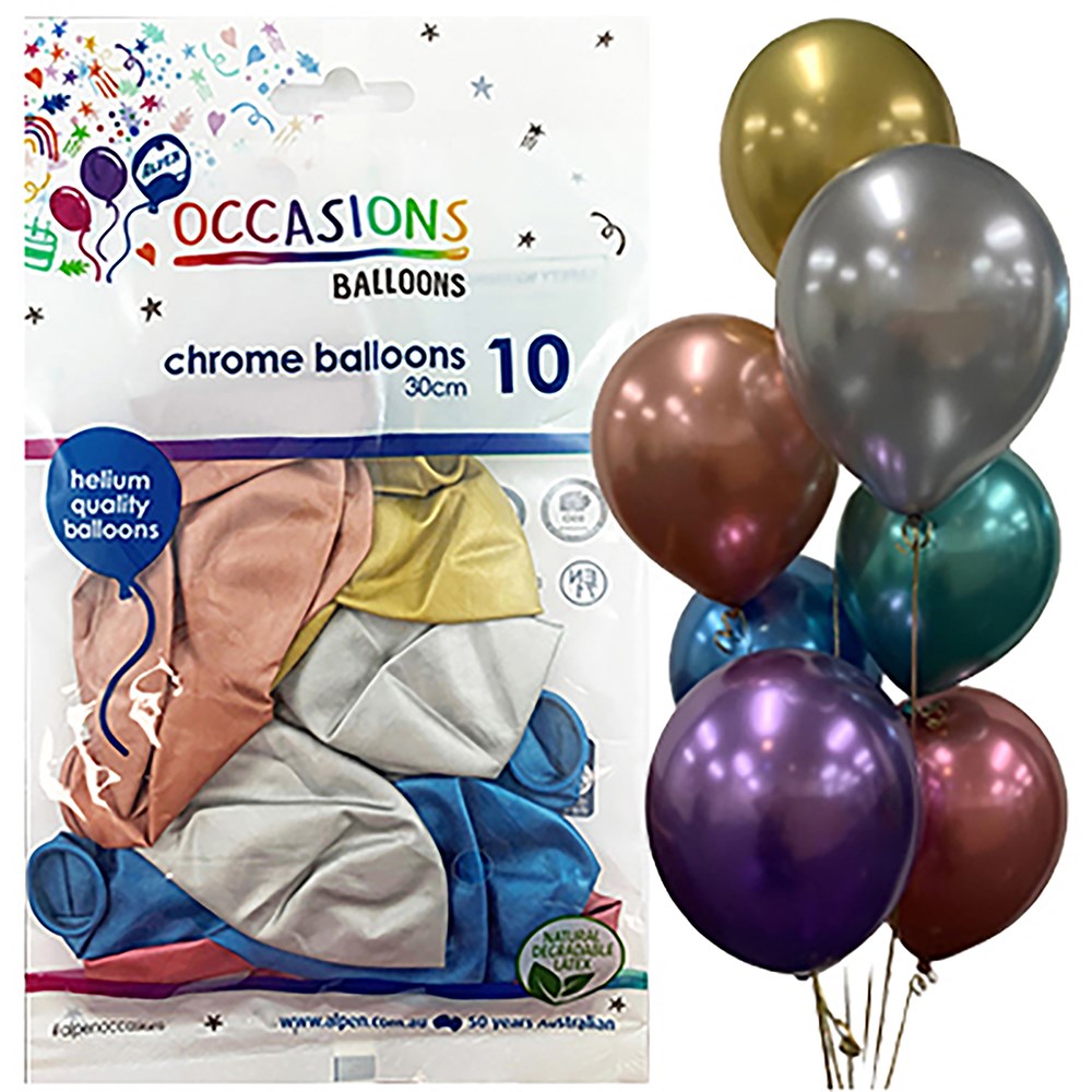 Alpen Occasions Balloons 30cm Chrome Assorted Colours Pack  Of 10