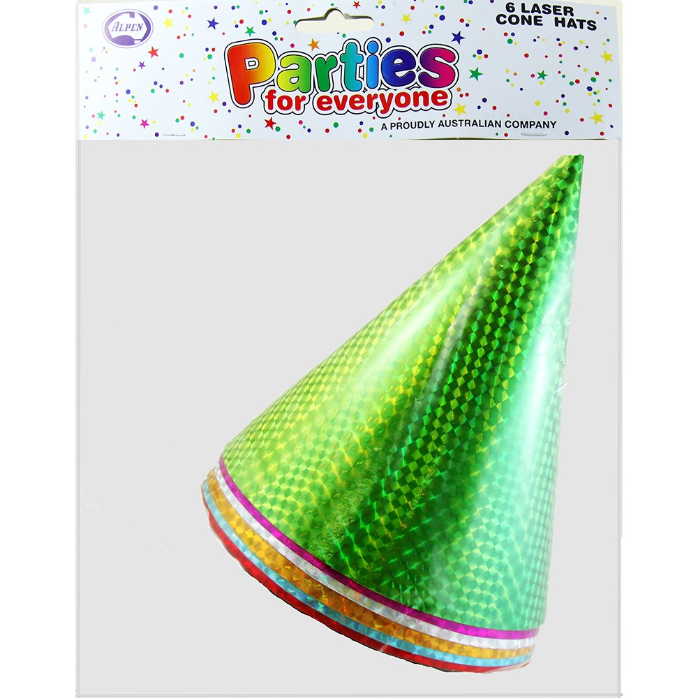 Alpen Parties For Everyone Birthday Party Hats Laser Cone Assorted Colours Pack  Of 6