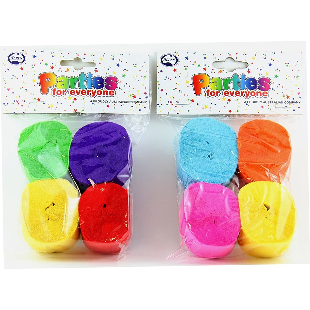 Alpen Parties For Everyone Crepe Streamers 35mm x 13m Mixed Pack  Of 4