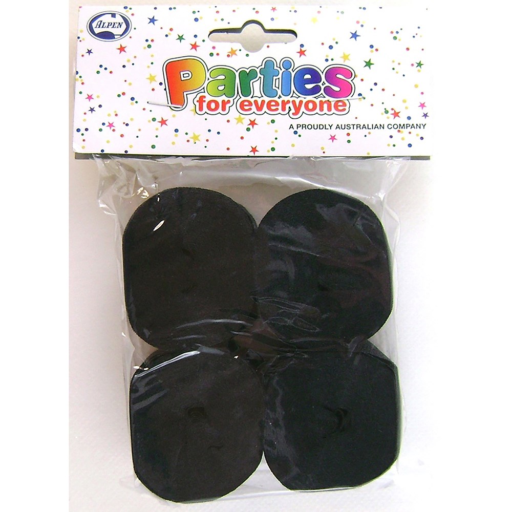 Alpen Parties For Everyone Crepe Streamers 35mm x 13m Black Pack  Of 4