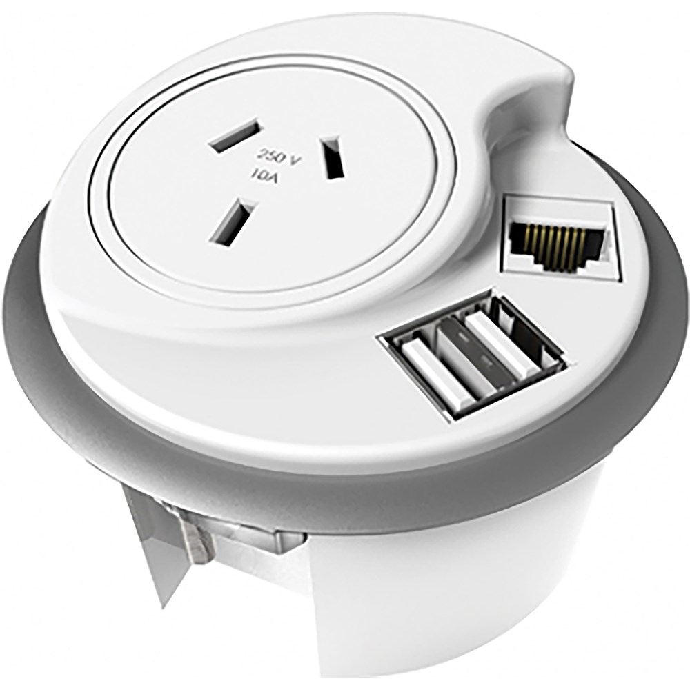 Rapidline In Desk Module 1 GPO + 1 Data Provision + 2  USB 1000mm Lead White