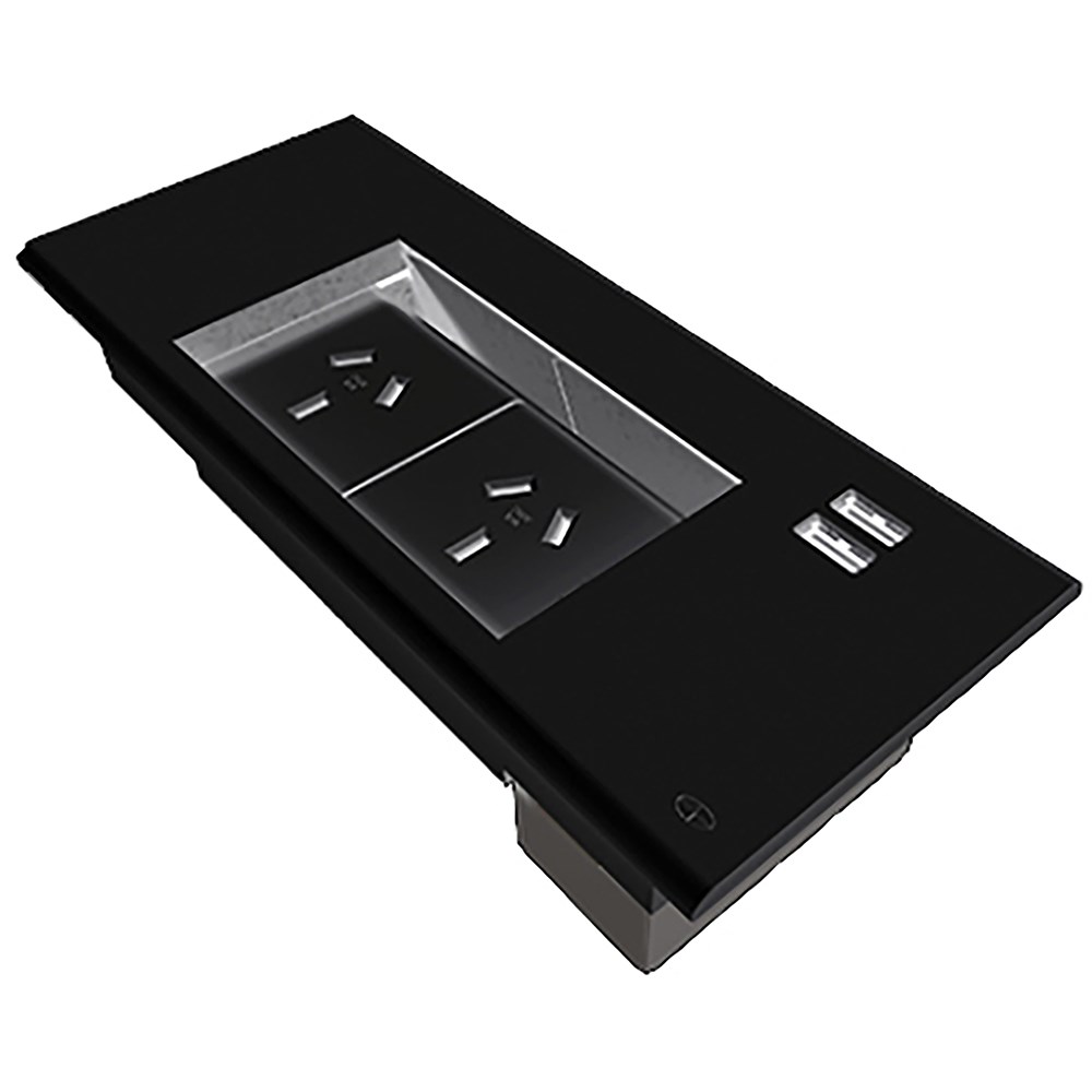 Rapidline Table Surface  Mounted Flip Box  2 GPO + 2 USB Black