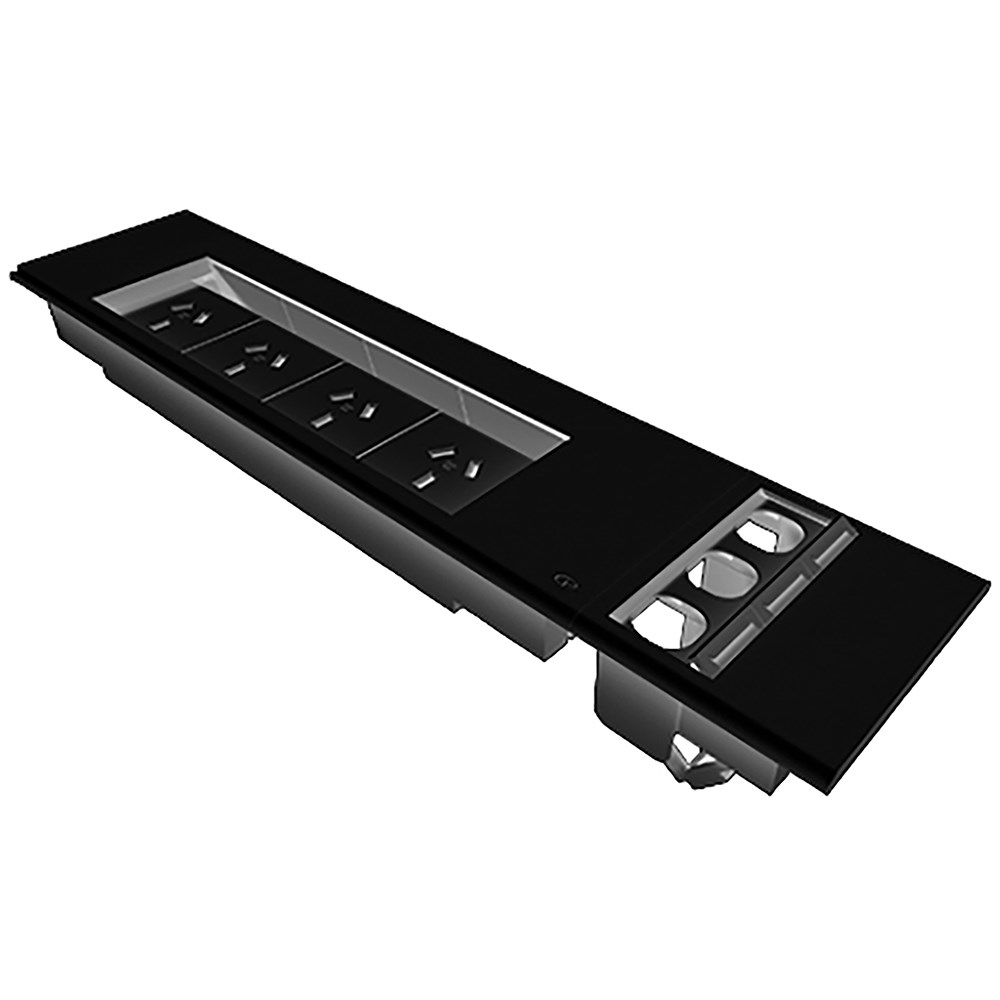 Rapidline Table Surface  Mounted Flip Box  4 GPO + 3 Data Provisions Black