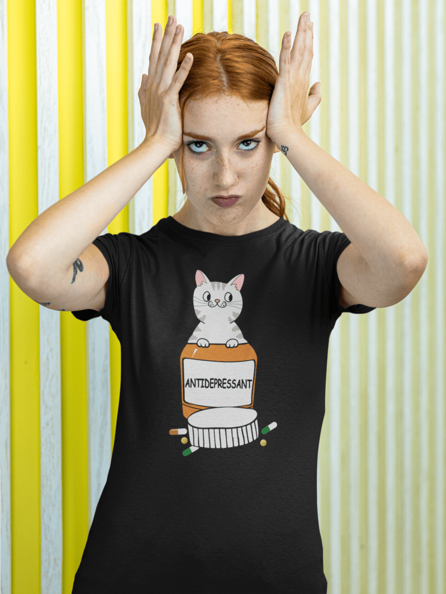 Cat Antidepressant T-Shirt – Funny Mental Health Cat Lover Tee