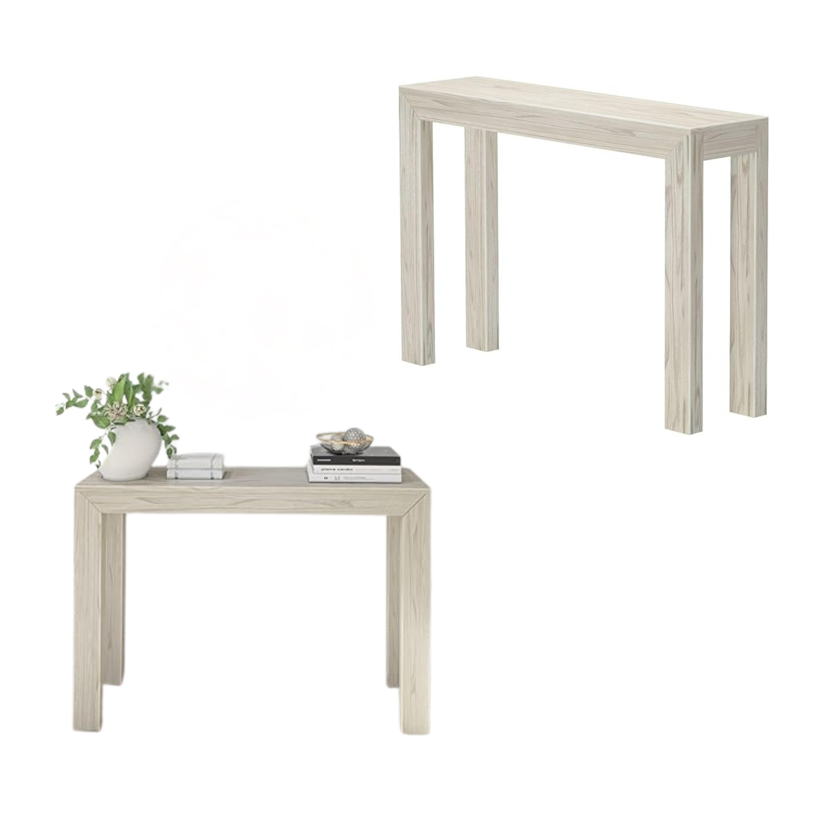 46.25" Solid Wood Console Table – Coastal White Wirebrush Finish
