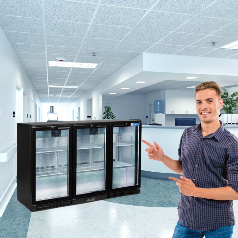 This Blue Star 3 door backbar chiller combines style, functionality, and efficiency.