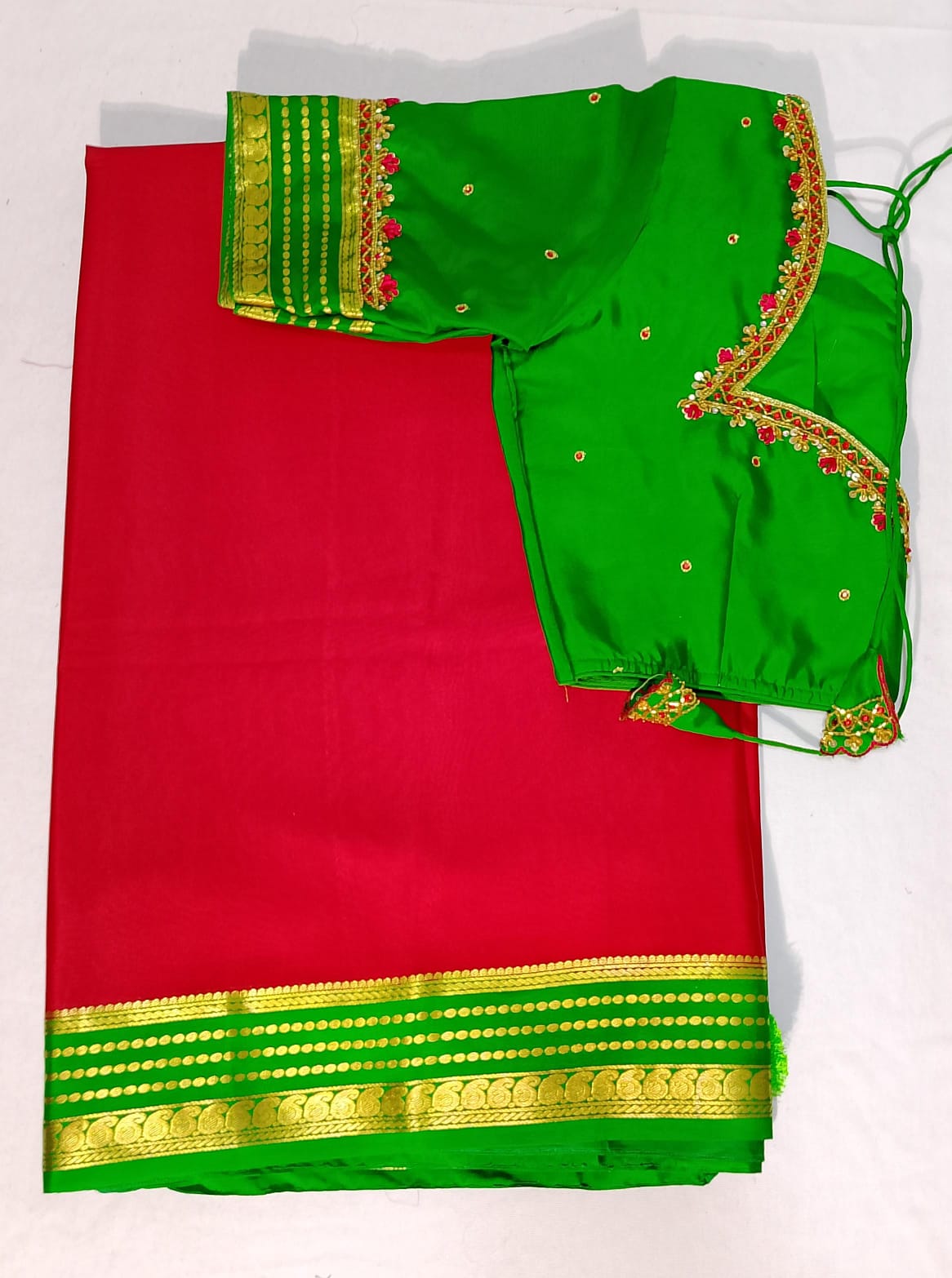 N33: Ready To Ship Beautiful Pure Kanchipattu Saree With Stitched Maggam Work Blouse