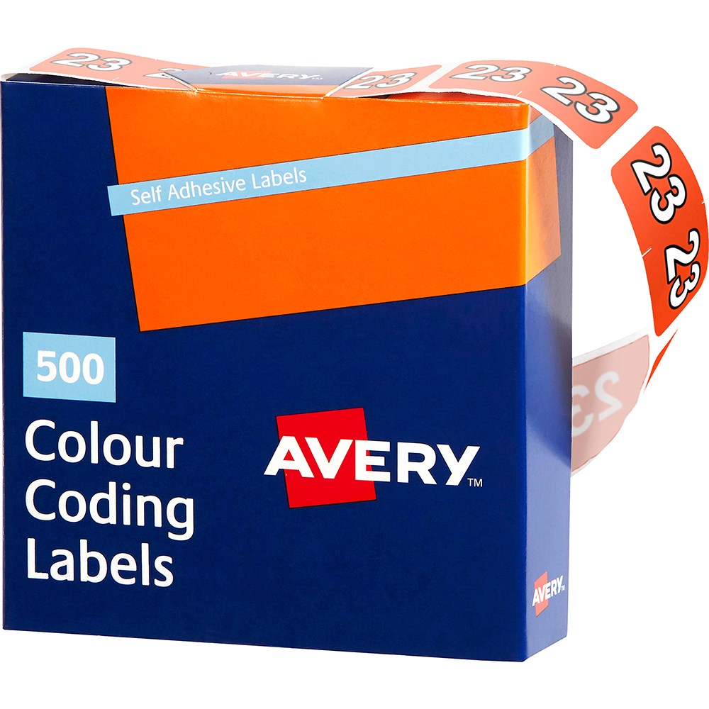 Avery Side Tab 23 Year Code Label 25x38mm Dark Orange Box  Of 500