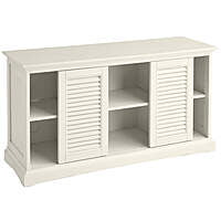 White Louvered Sliding Door TV Console | Coastal Entertainment Unit White Louvered Sliding Door TV Console | Coastal Entertainment Unit