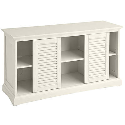 White Louvered Sliding Door TV Console | Coastal Entertainment Unit