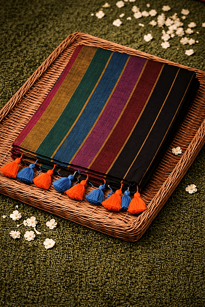 Mul Cotton Saree without Blouse - Multi Colour