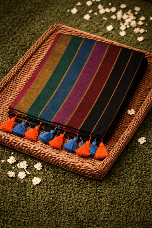 Mul Cotton Saree without Blouse - Multi Colour