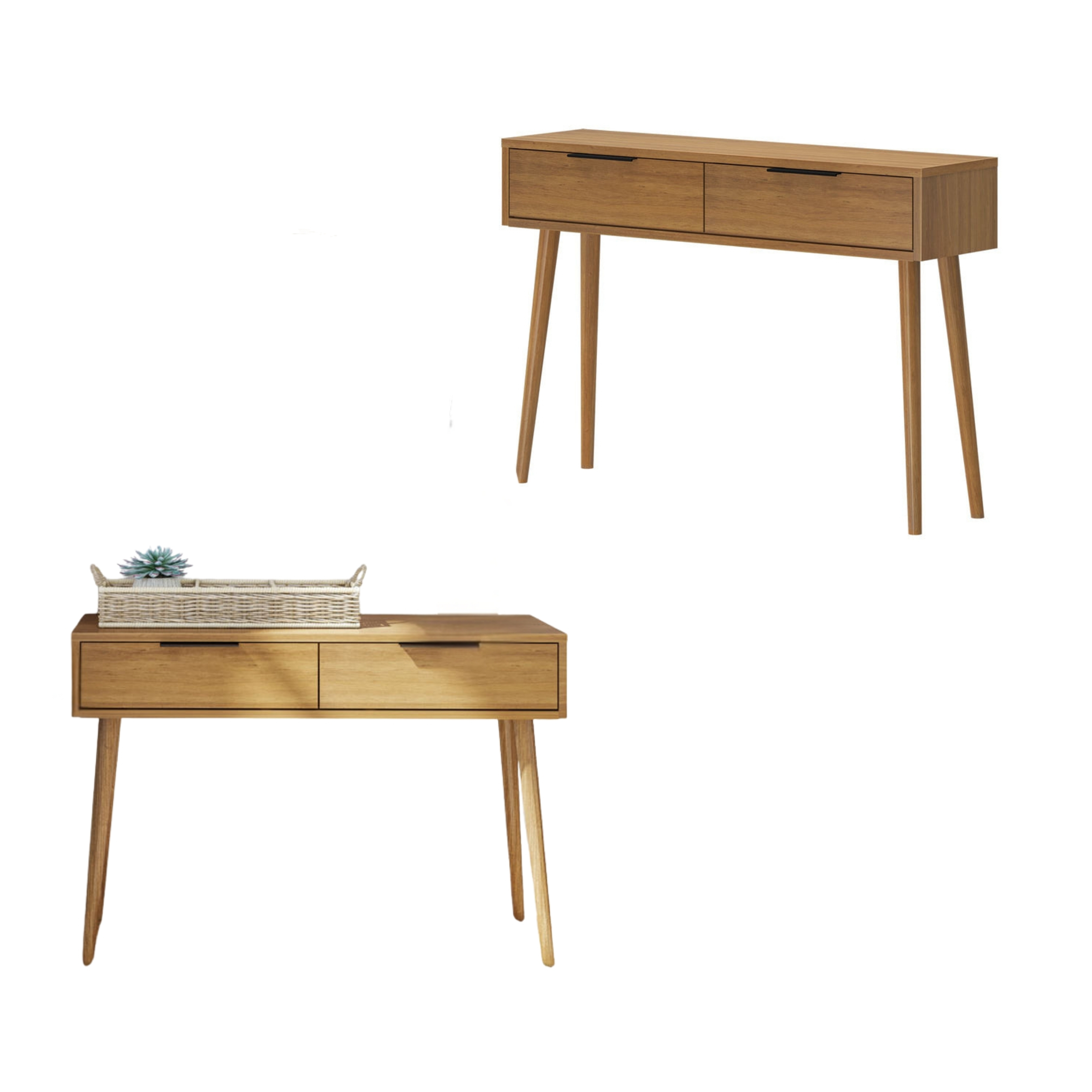 46" Mid-Century Modern Console Table with Storage Shelves – Solid Wood, Walnut Finish