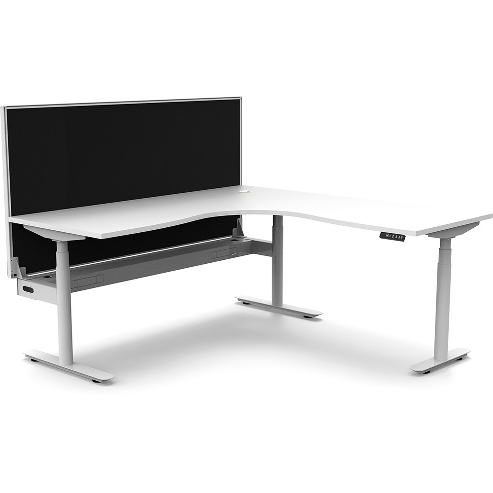 Rapidline Halo+ Corner Workstation + Screen + Cable Tray 1500/1500mmW White/White