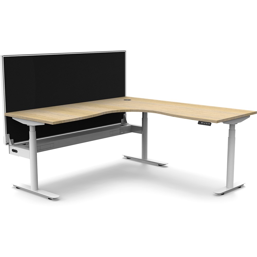 Rapidline Halo+ Corner Workstation + Screen + Cable Tray 1800/1800mmW Oak/White