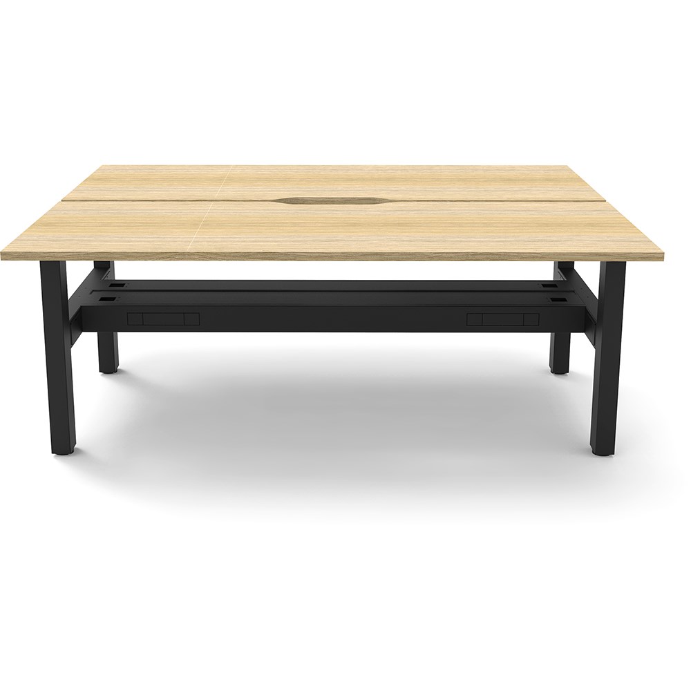 Rapidline Boost Static Back To Back Workstation+Tray 2 Person 1500Wx1500Dx730mmH Oak/Black