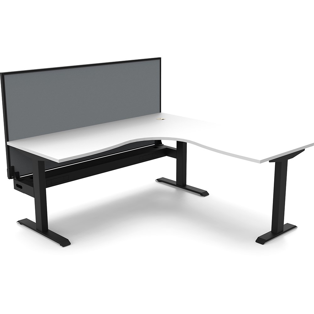 Rapidline Boost Static Corner Workstation + Screen + Cable Tray 1500/1500mmW White/Black