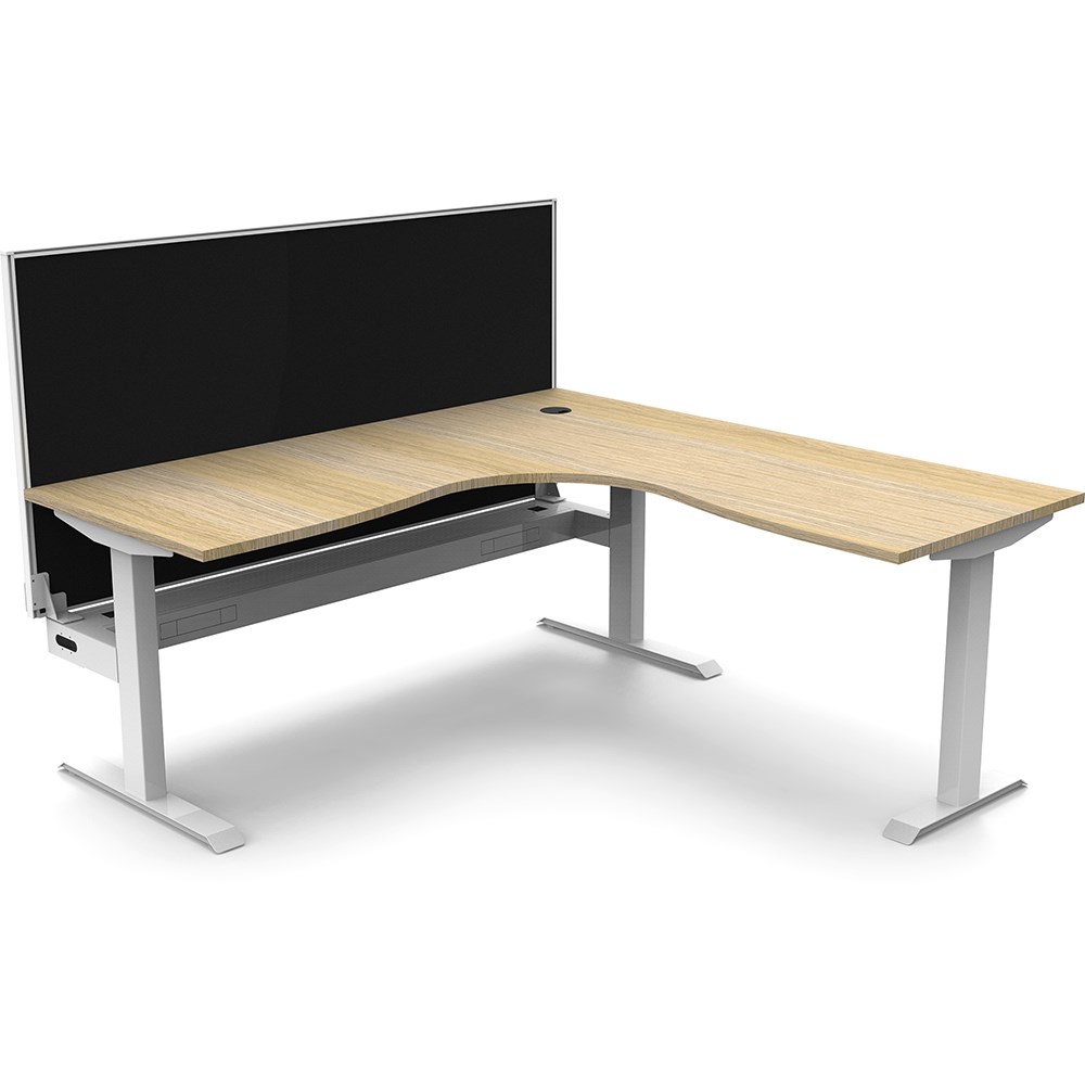 Rapidline Boost Static Corner Workstation + Screen + Cable Tray 1800/1800mmW Oak/White