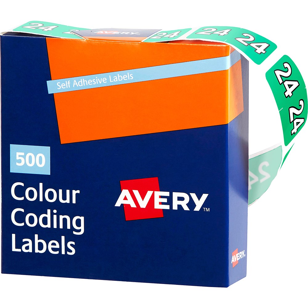 Avery Side Tab 24 Year Code Labels 25 x 38mm Green Box  of 500